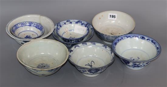 Eight 18th / 19th Chinese blue and white bowls